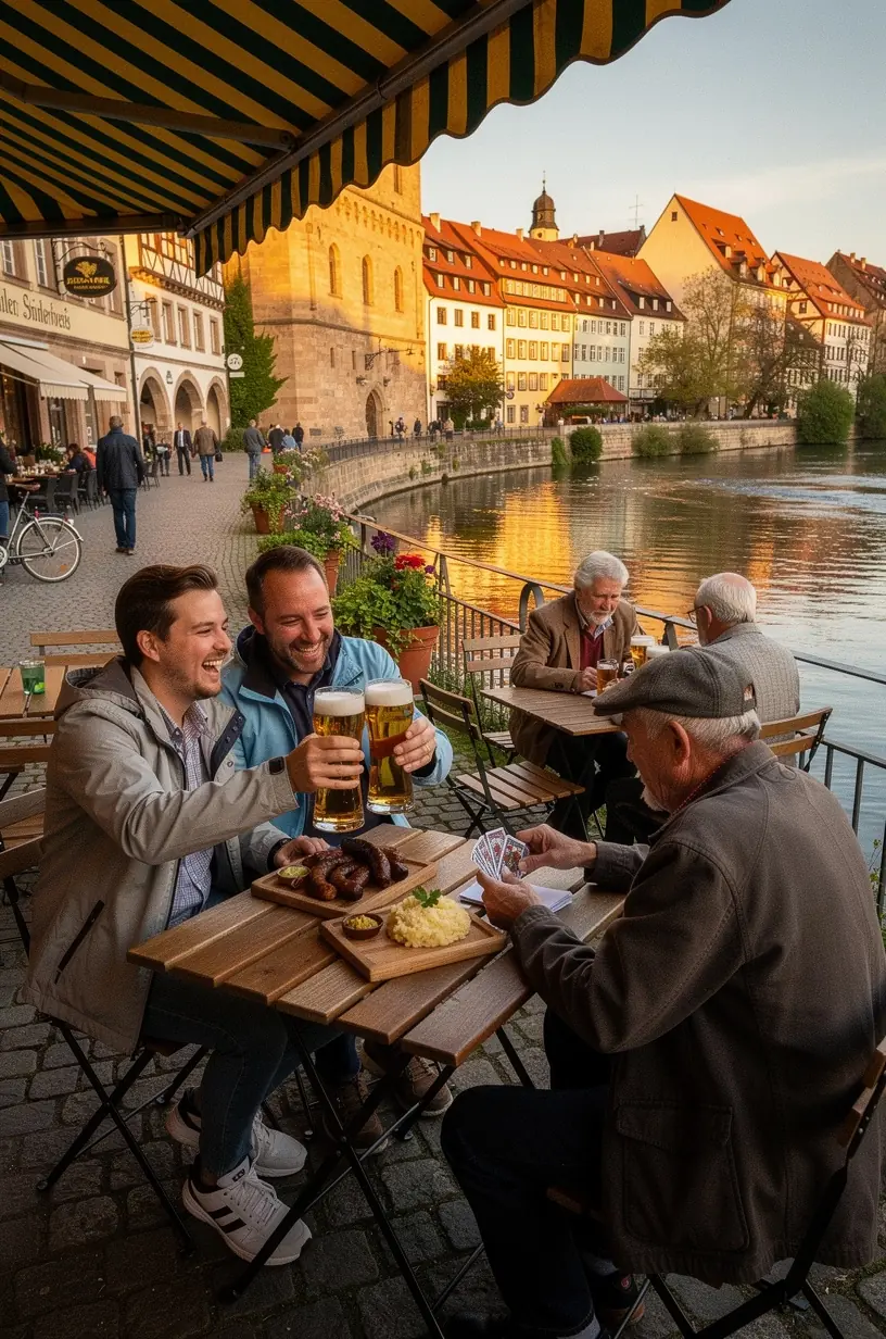 Ein einladender Bauernmarkt mit frischen regionalen Lebensmitteln und handgemachten Spezialitäten aus versteckten Ecken Deutschlands.
